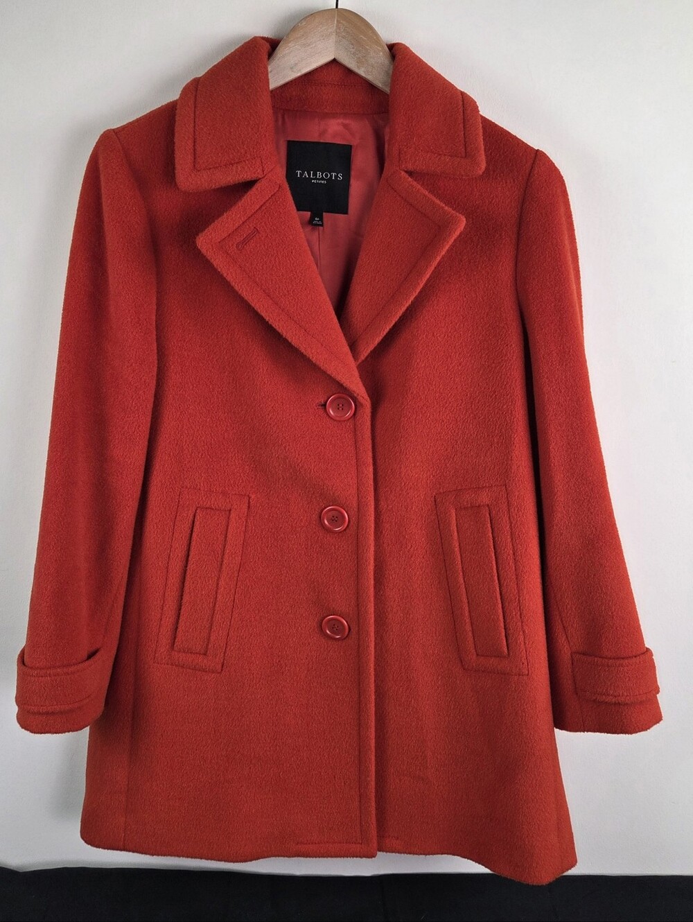 Talbots Pea Coat Womens 8P Vibrant Red Wool Alpaca Blend